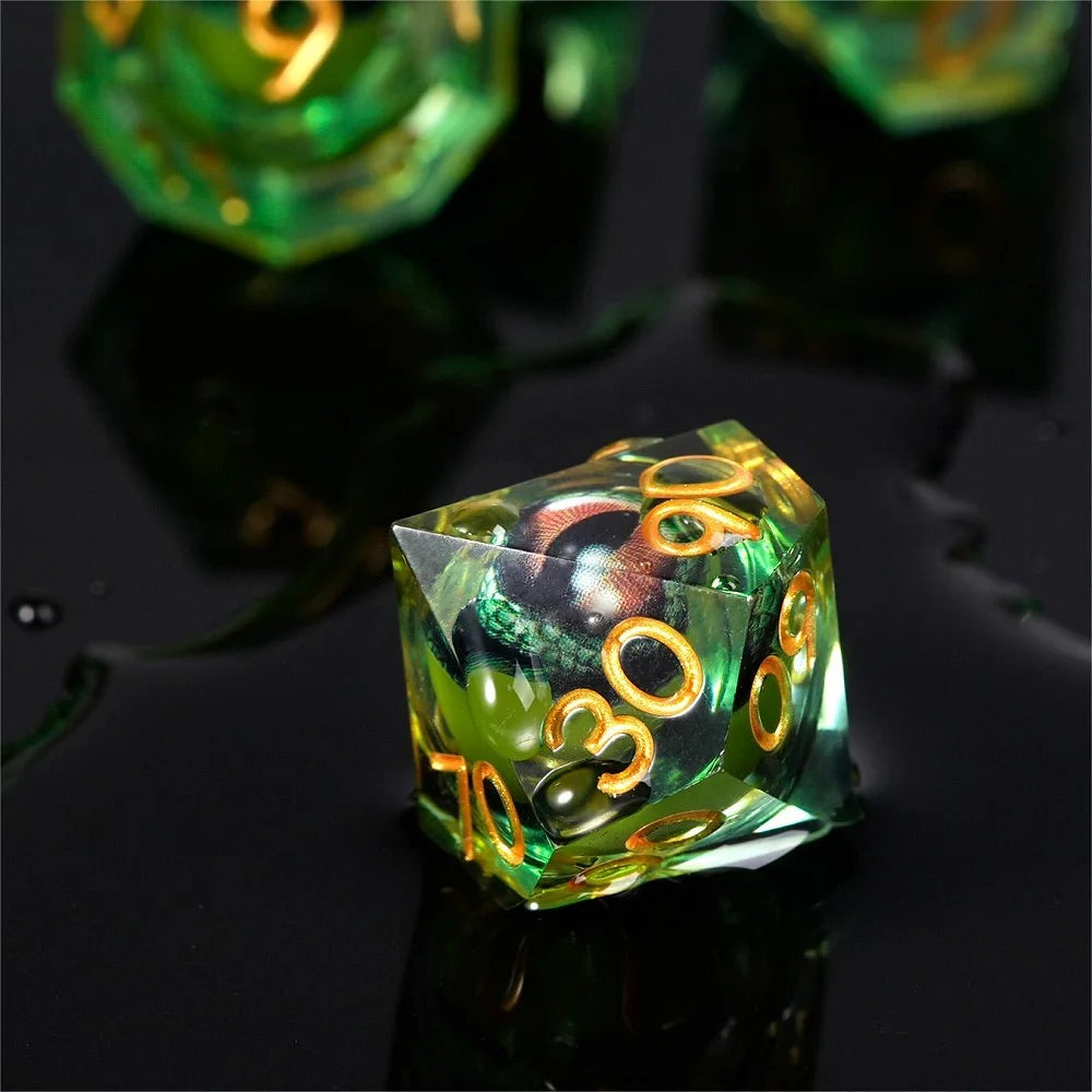 1-7pcs Crocodile Eye DND Solid Resin Dice Set Gold/Sliver Word Multi-sided Polyhedral Dice for D&D Game COC Role Play RPG D6~D20