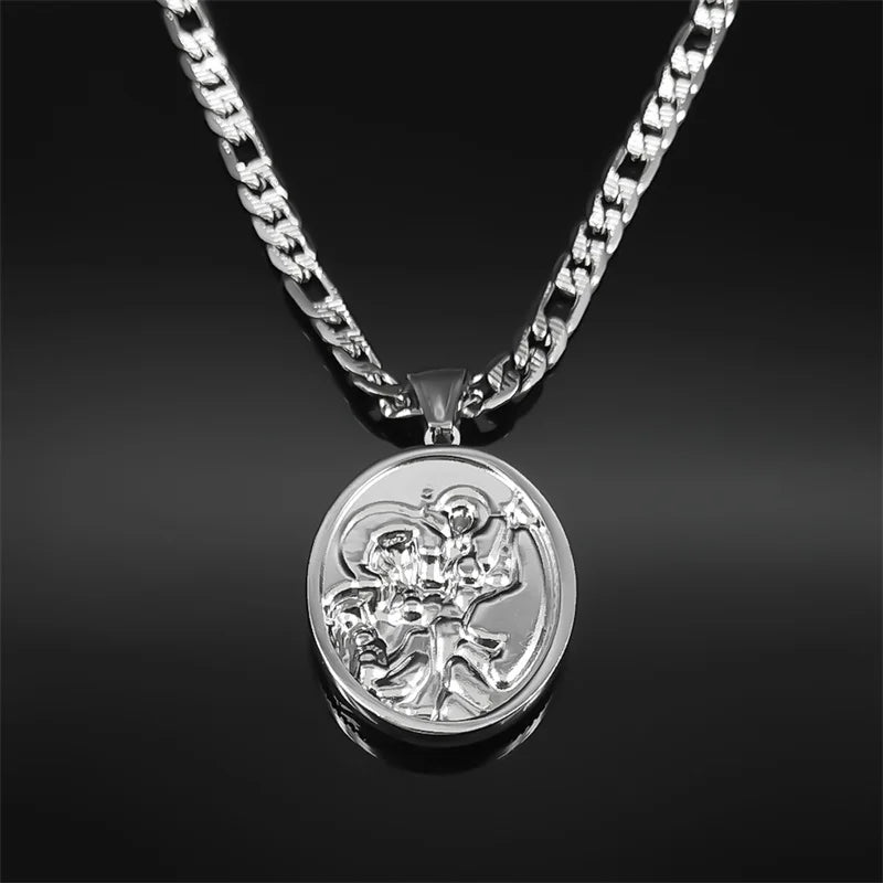 Religious ST.Christopher Protect Us Medal Necklace for Women Men Stainless Steel Silver Color Catholic Saint Chain Jewelry