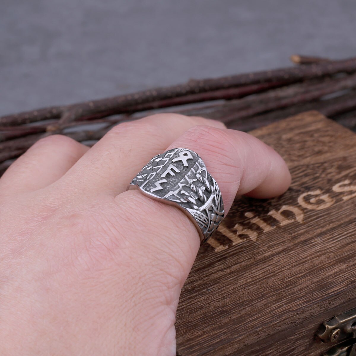 Stainless Steel Virgin Odin Rune Ring Men‘s Retro Nordic Totem Punk Celtic Knot Ring Hip Hop Biker Male Amulet Jewelry As A Gift