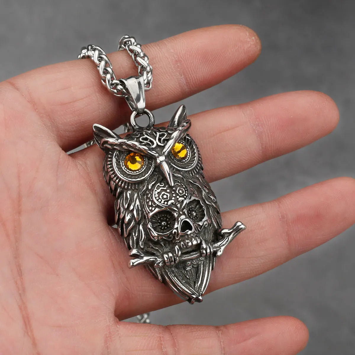 Gothic Owl Skull Viking Pendant Necklace Stainless Steel Biker Party Punk Men's Jewelry Necklace Wholesale