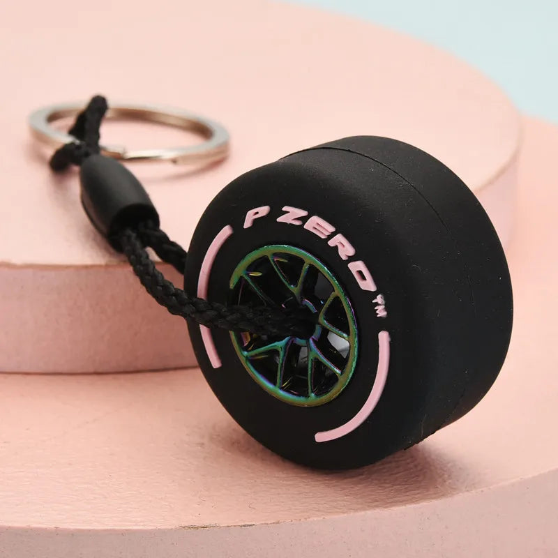 Luxury Mini F1 Racing Tire Keychain Car Key Accessories PVC Tyre Pendant Bag Charm Men's Gadgets Gifts For Friends Car Lovers pink