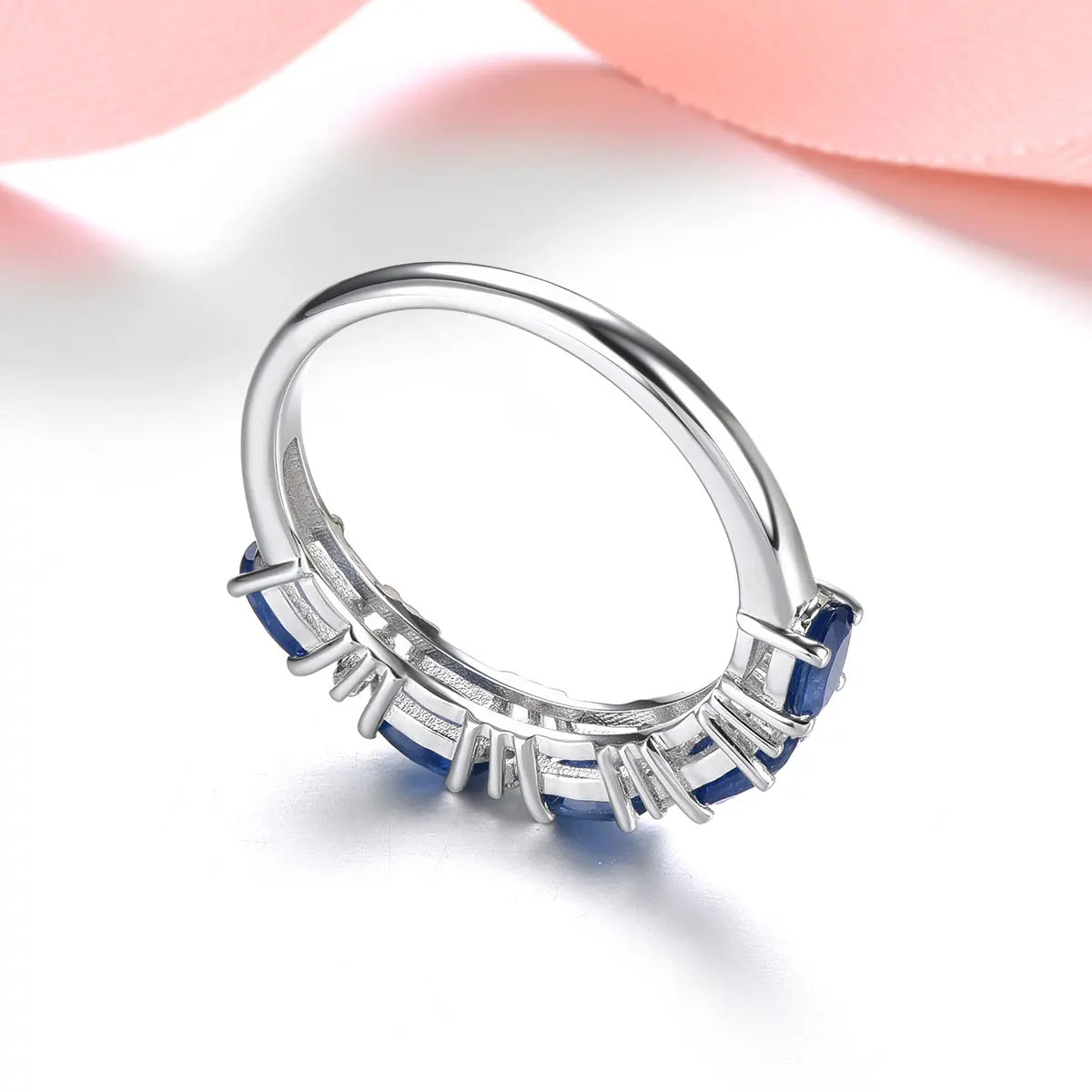 Natural Blue Sapphrie Sterling Silver Rings 1.2 Carats Genuine Precious Gemstone Women Classic Anniversary S925 Fine Jewelry