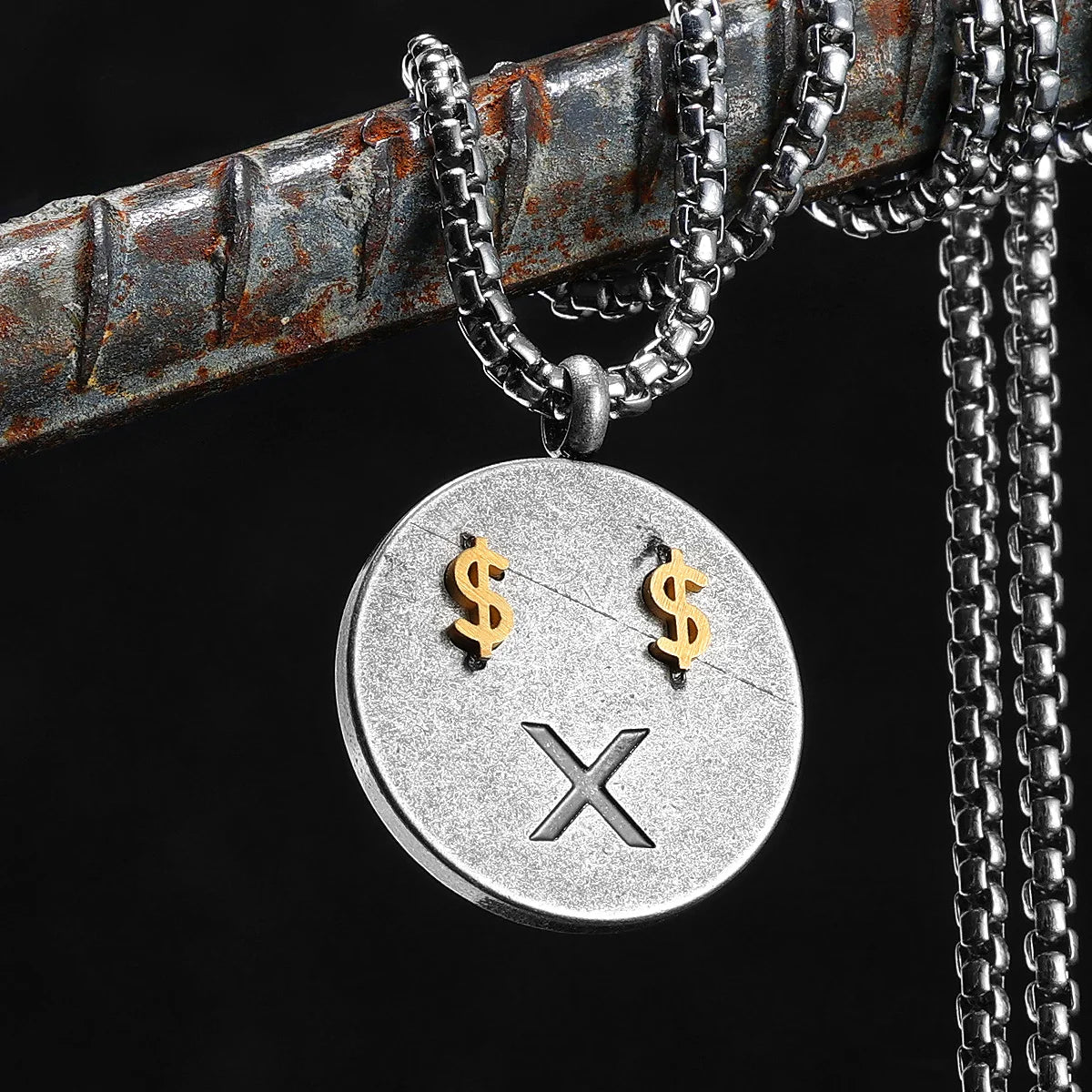 Retro Get Rich Tag Amulet Stainless Steel Men Necklaces Pendant Chain Punk For Women Fashion Jewelry Gifts Wholesale Dropshiping
