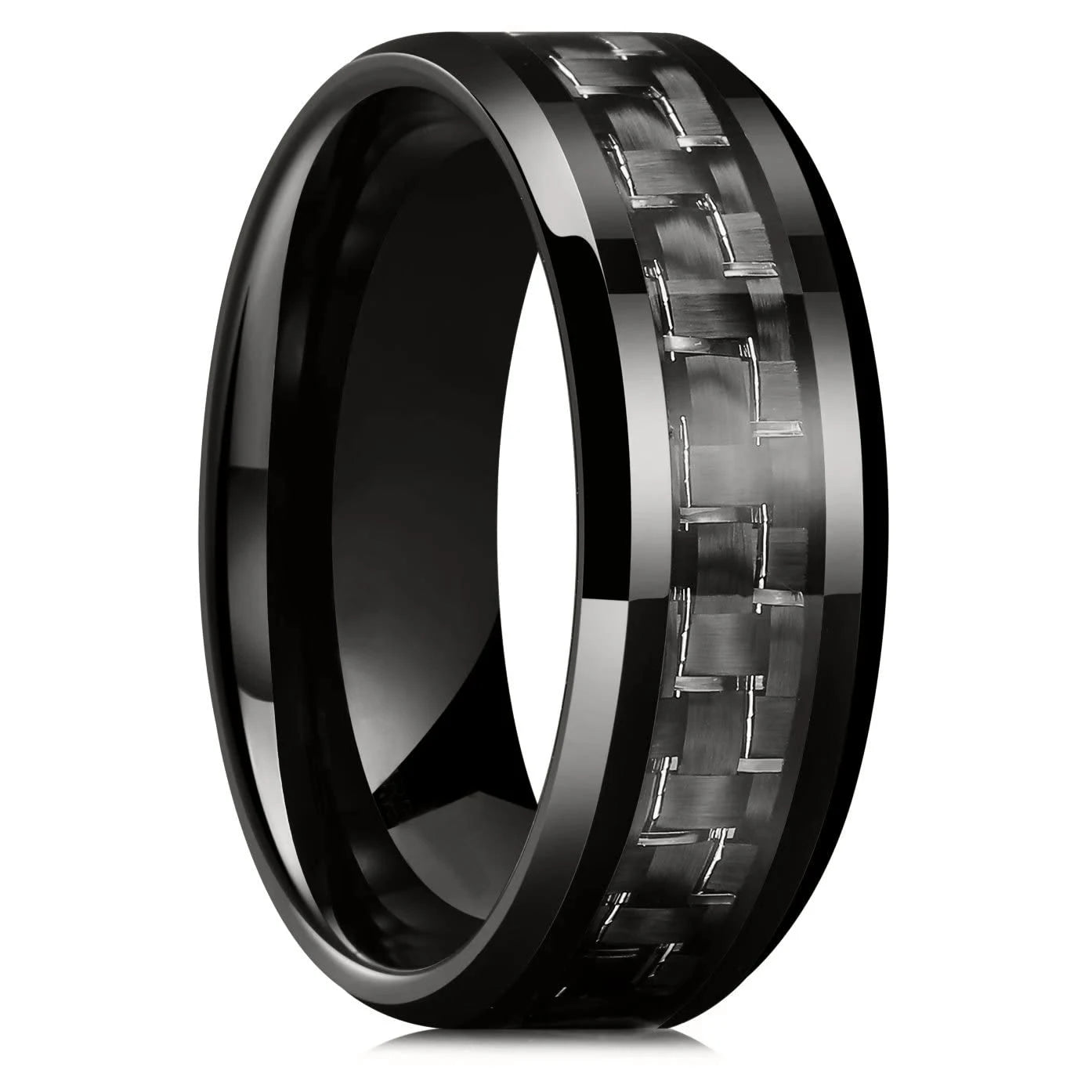 Fashio Men Rings Black Titanium Stainless Steel Rings For Men Women Brick Pattern Finish Beveled Edge Wedding Ring Party Jewelry