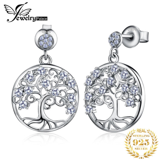 JewelryPalace Life Tree Created Blue Spinel 925 Sterling Silver Dangle Drop Earrings for Women Gemstone Jewelry Anniversary Gift Default Title