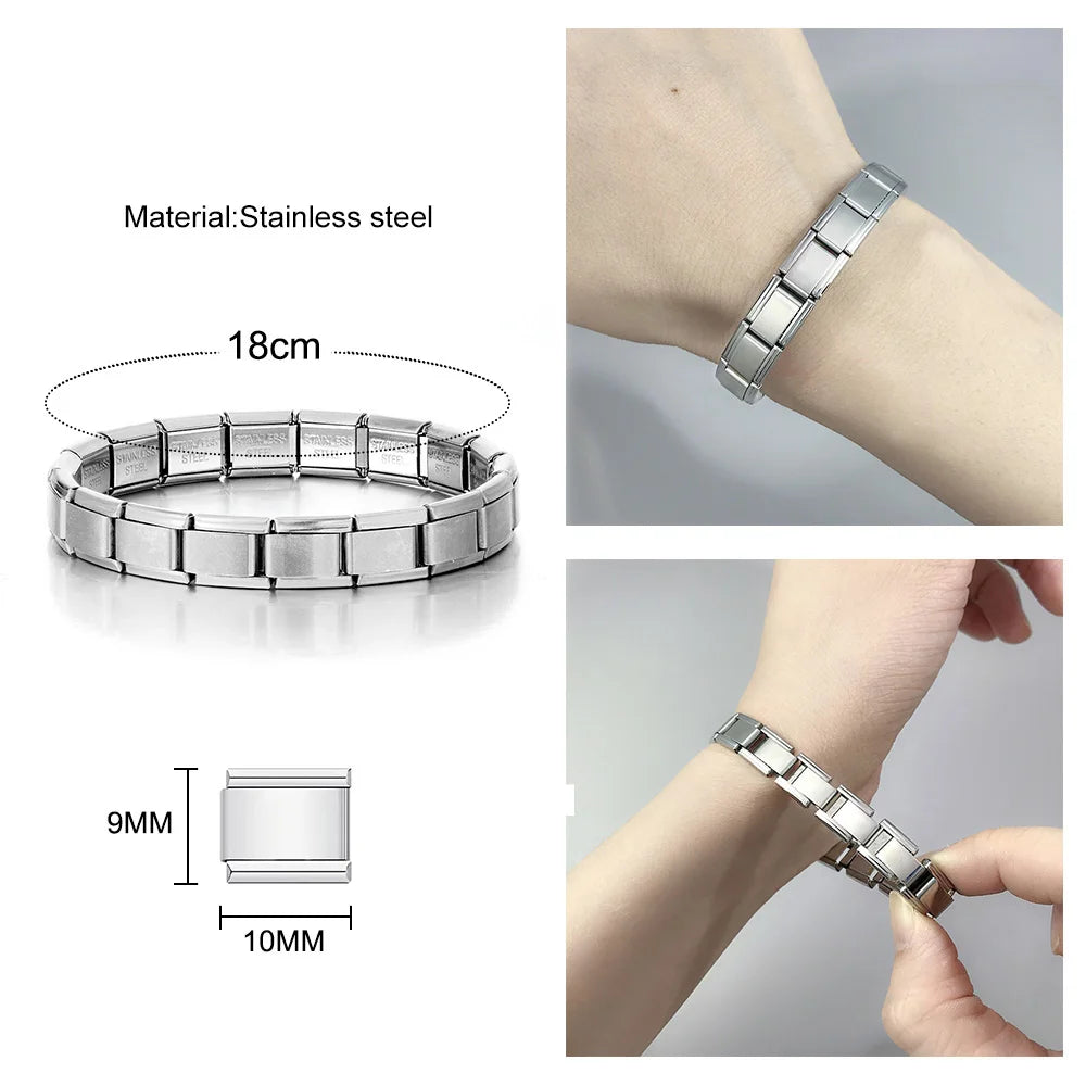 GEMOSA 9mm Width Italian Charm Bracelet Fashion Stainless Steel Bangle Elastic Link Chain High Quality Factory DIY