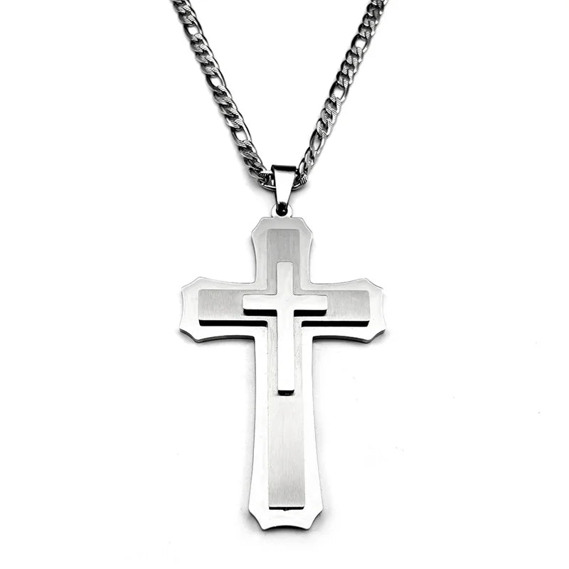 Big Jesus Christian Cross Pendant Necklace for Man Women Stainless Steel Silver Color Link Figaro NK Chain Male Collier Jewelry