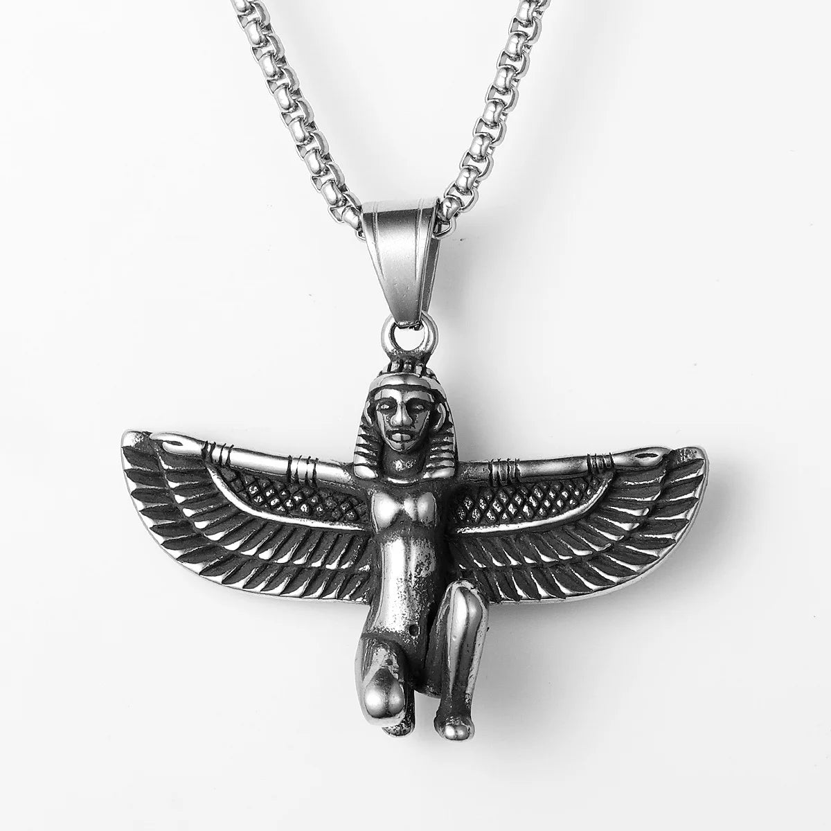 Egyptian Pharaoh Eagle Wing Stainless Steel Men Necklaces Pendant Chain Powerful Amulet Vintage For Women Jewelry Gift Wholesale