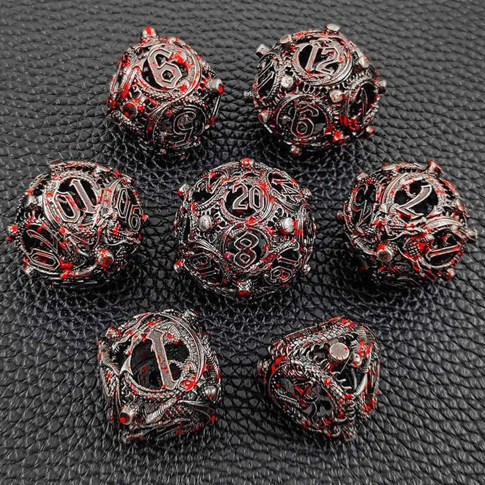 7Pcs Metal Hollow Dice Set Hollow Polyhedral Metal Dices Table Games Accessory For D&d DND D6 D8 D10 D12 D20