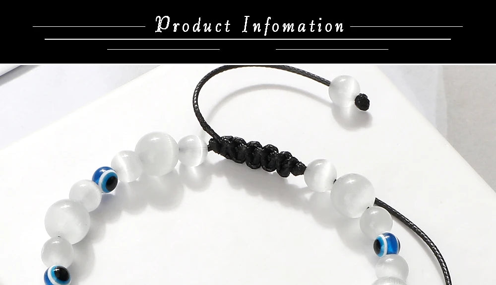 Blue Evil Eye Beaded Bracelets Natural Cat Eye Stone 6 8mm Opal Men Bangles Adjustable Women Bracelet Lucky Yoga Jewelry Gifts