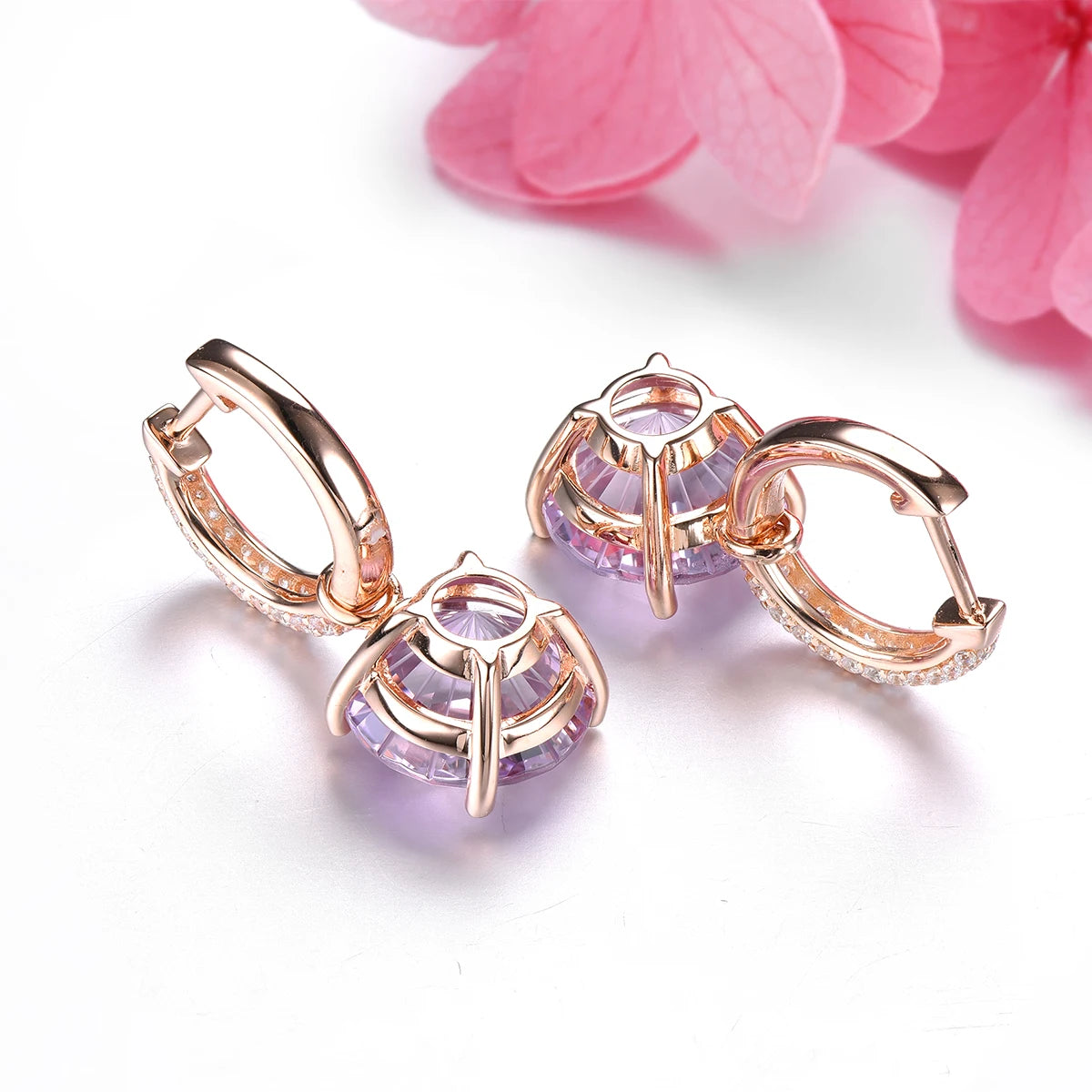 Natural Pink Amethyst Sterling Silver Drop Earring 12.8 Carats Genuine Gemstone Professional Firework Cutting Romantic Style