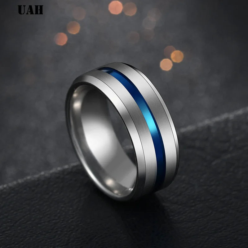UAH Hot Sale Groove Rings Black Blu Stainless Steel Midi Rings For Men Charm Male Jewelry Dropshipping