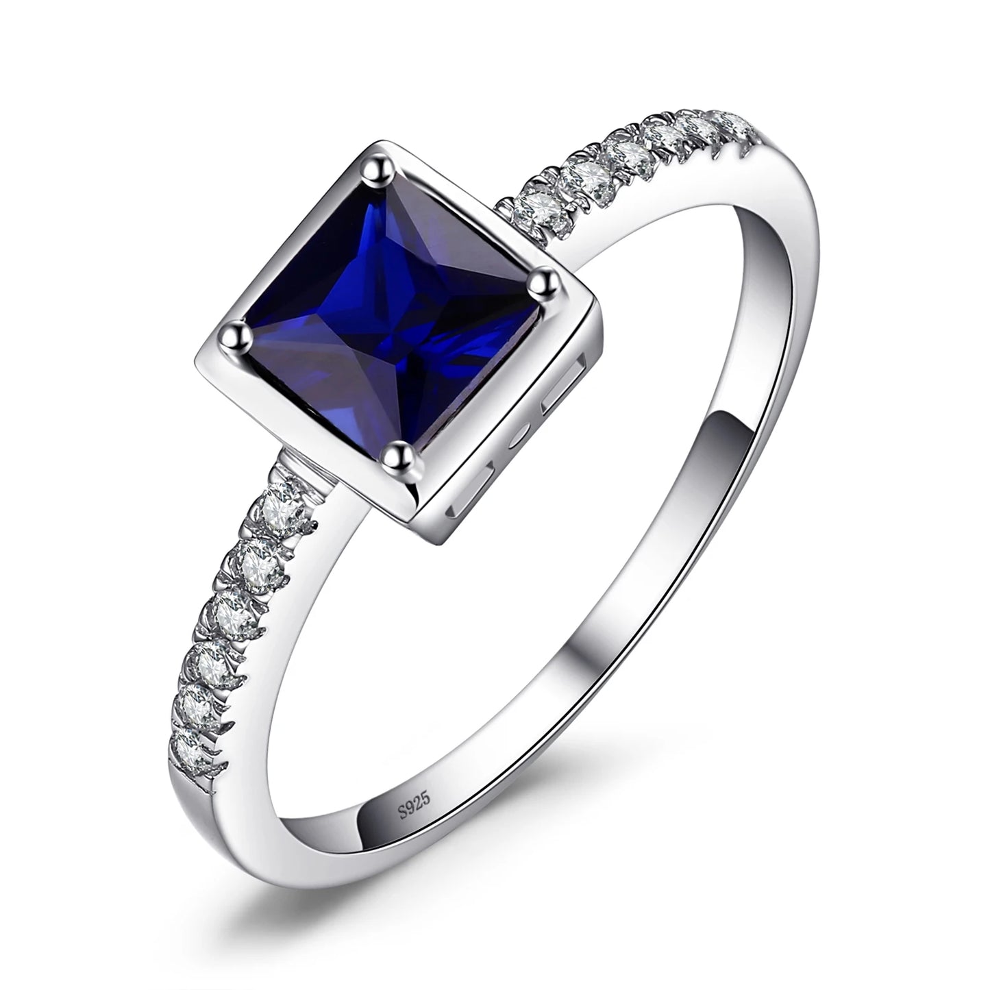 JewelryPalace Square Created Blue Sapphire 925 Sterling Silver Ring for Women Fashion Fine Jewelry