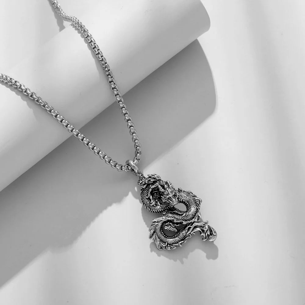 Symbol of year 2024 Dragon Vintage Chinese Dragon Necklace Pendant for Women Hip-hop Punk Men Chain Gifts Jewelry Accessories