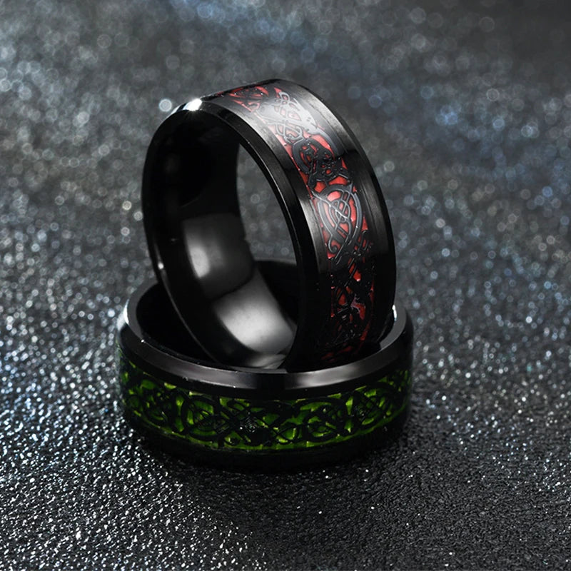 2024 Stainless Steel Dragon Ring for Men Inlay Purple Red Green Black Carbon Fiber Ring Wedding Band Jewelry Size 6-13