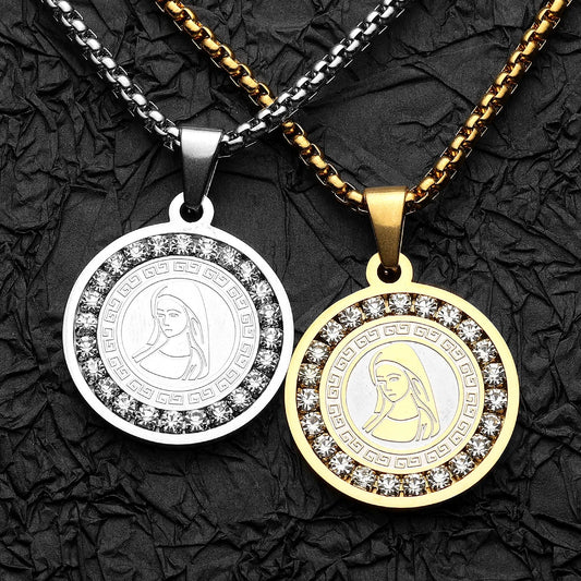 Aesthetic Virgin Mary Stainless Steel Zircon Men Necklace Pendant Chain Powerful Amulet Luxury For Women Jewelry Gifts Wholesale