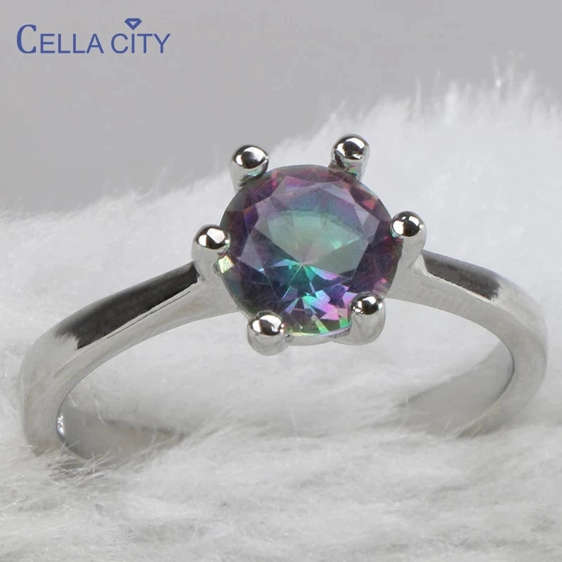 Cellacity Genuine Rainbow Mystic Topaz Ring 925 Sterling Silver Rings for Women Engagement Ring Silver 925 Gemstones Jewelry