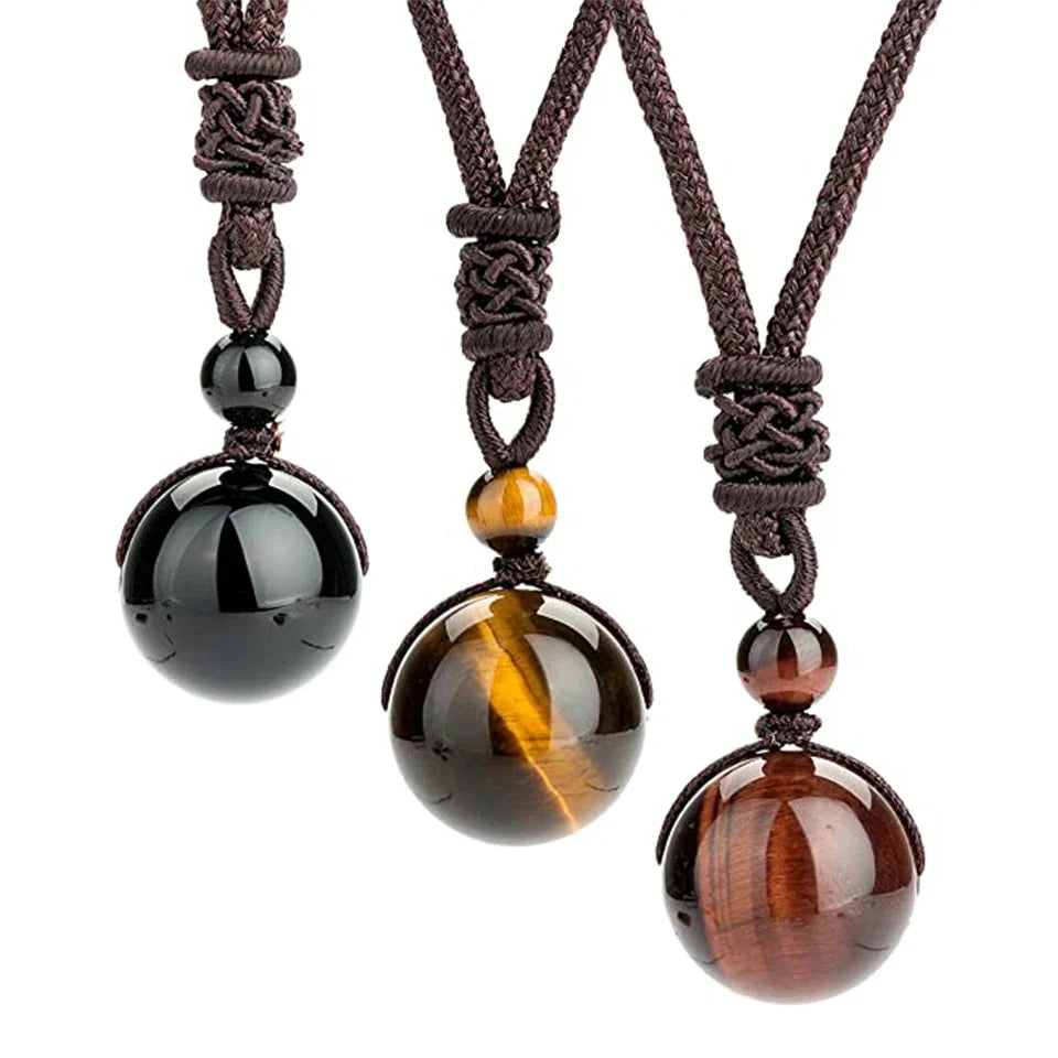 Healing Crystals Necklace Natural Tiger Eye Amethyst Lucky Blessing Protection Chakra Beads Stone Pendant for Women Men