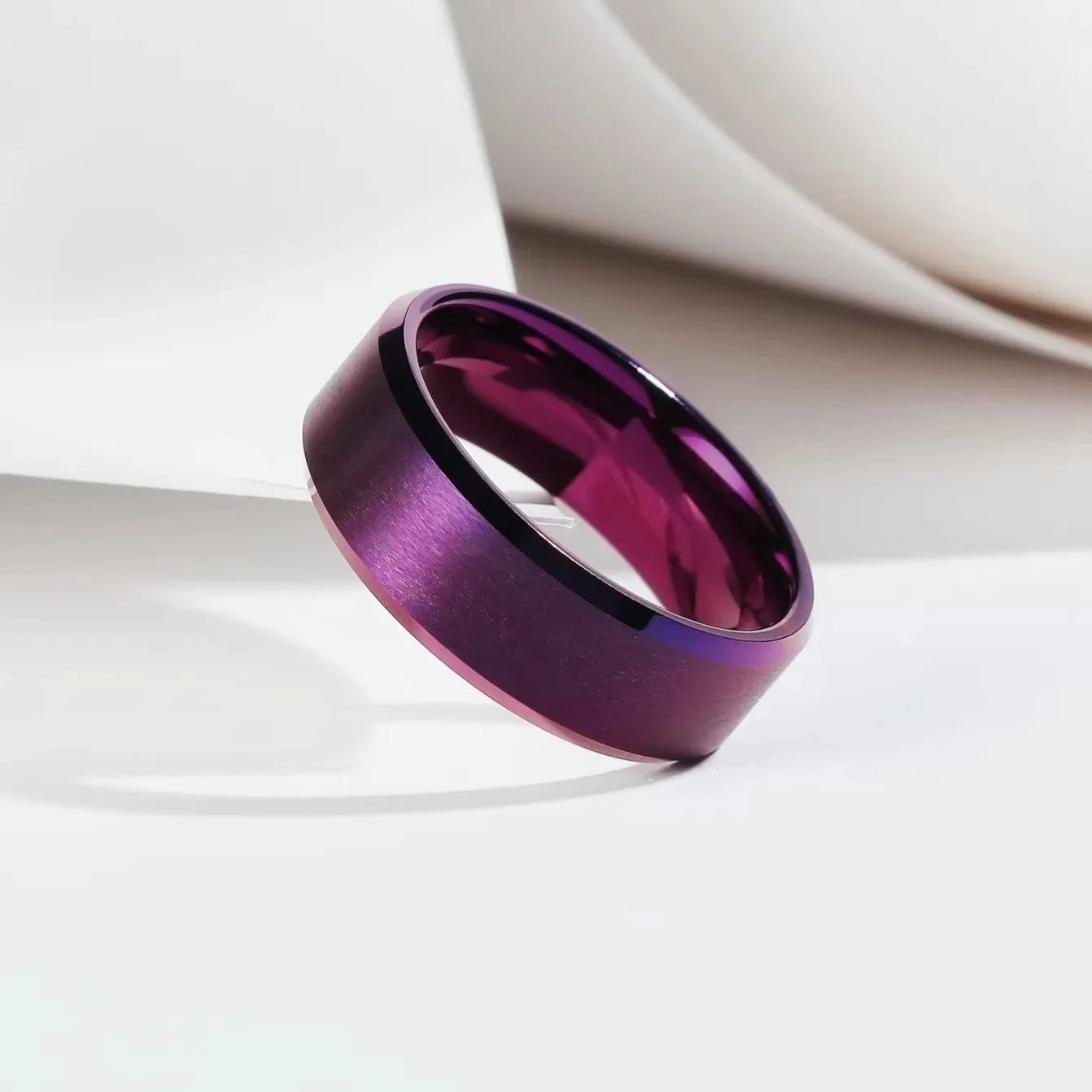 Simple 8mm Rainbow Color Stainless Steel Rings For Men Women Colorful Matte Brushed Men Rings Wedding Band Jewelry Drop Shipping