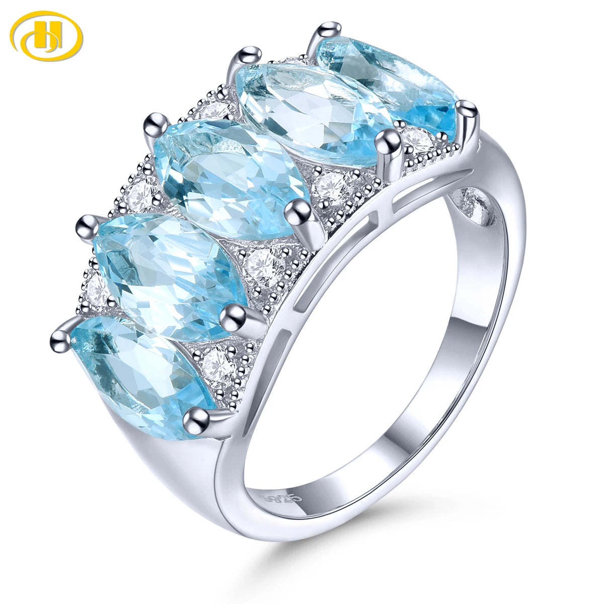 Natural Sky Blue Topaz Sterling Silver Rings 6.5 Carats Genuine Light Blue Gemstone Classic Fine Jewelry Style Women Birthday