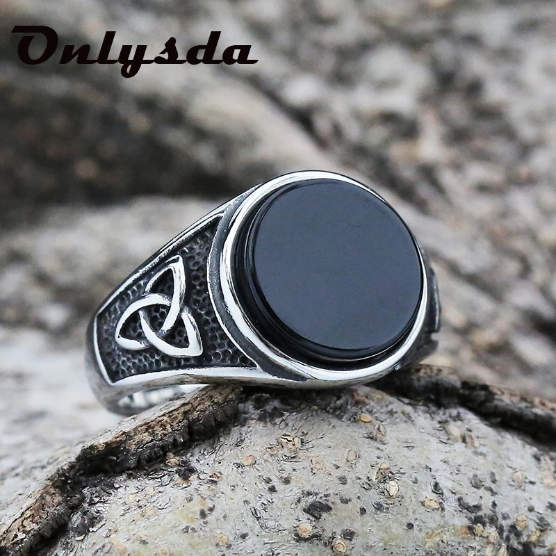Viking Stainless Steel Celtics Knot Ring Men Nordic Trinity Wedding Stone  Women's Band Promise Jewelry OSR933