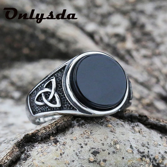 Viking Stainless Steel Celtics Knot Ring Men Nordic Trinity Wedding Stone  Women's Band Promise Jewelry OSR933