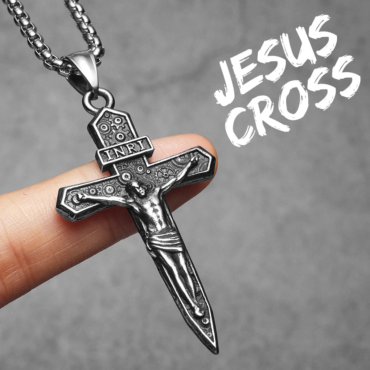 INRI Jesus Cross Exorcism Amulets Stainless Steel Men Necklaces Pendant Chain Punk For Women Fashion Jewelry Gifts Wholesale