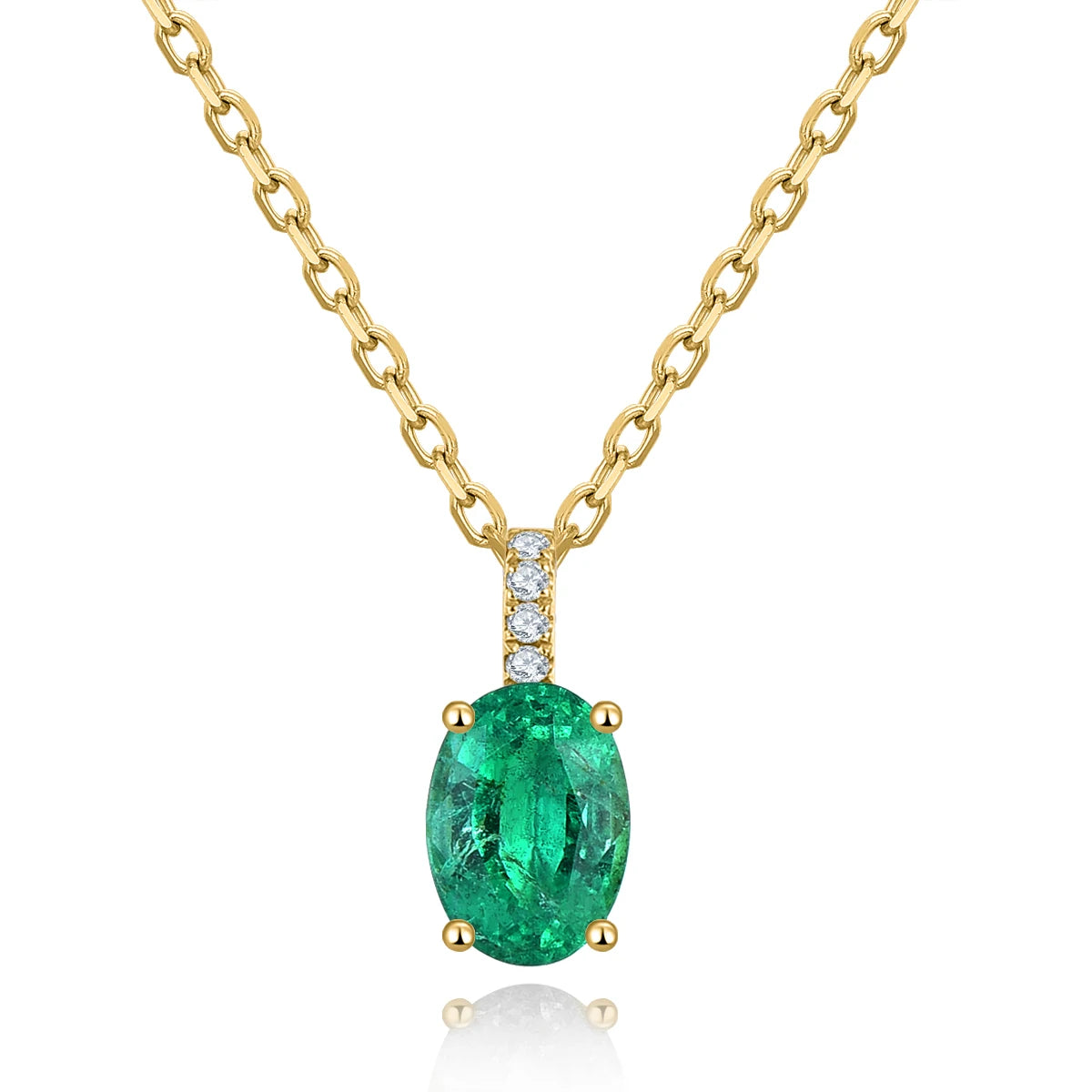 LP Solid 18K Rose Gold Pendant 0.82 Carats Natural Emerald & 0.028 Carats Diamond Necklace Classic Style with Silver Chain 18k yellow gold CN