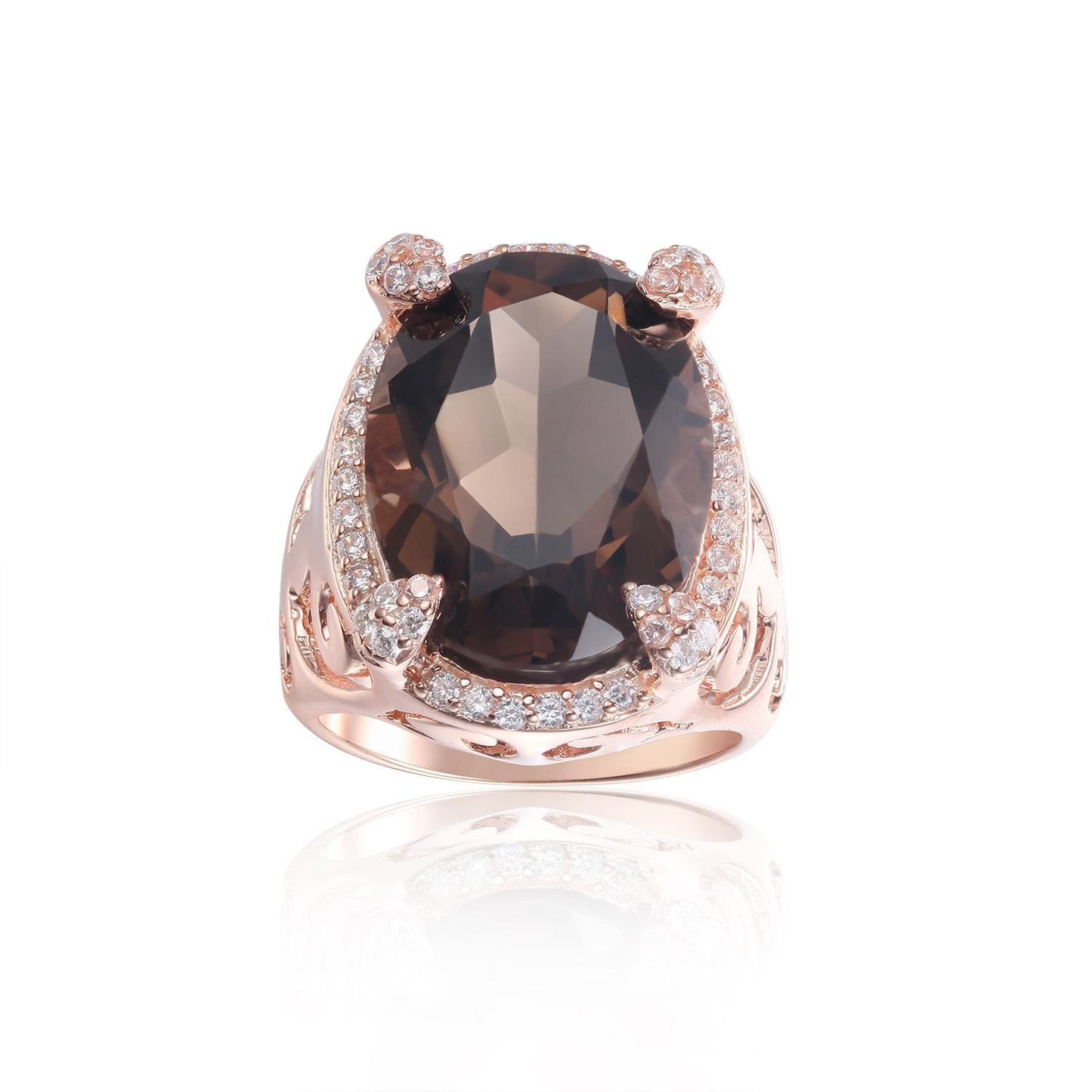 GEM&#39;S BALLET November Birthstone Ring 11.21Ct 13x18mm Oval Huge Mystic Topaz Statement Ring in Sterling Silver Gift For Her Smoky Quartz|925 Sterling Silver