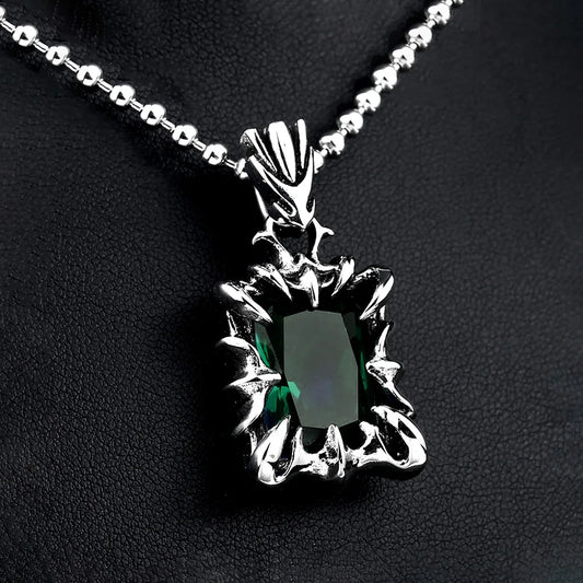 Vintage Fashion Red/Black/Blue/Green Color Stone Pendant Necklace For Men Women Stainless Steel Punk Couple Jewelry Dropshipping