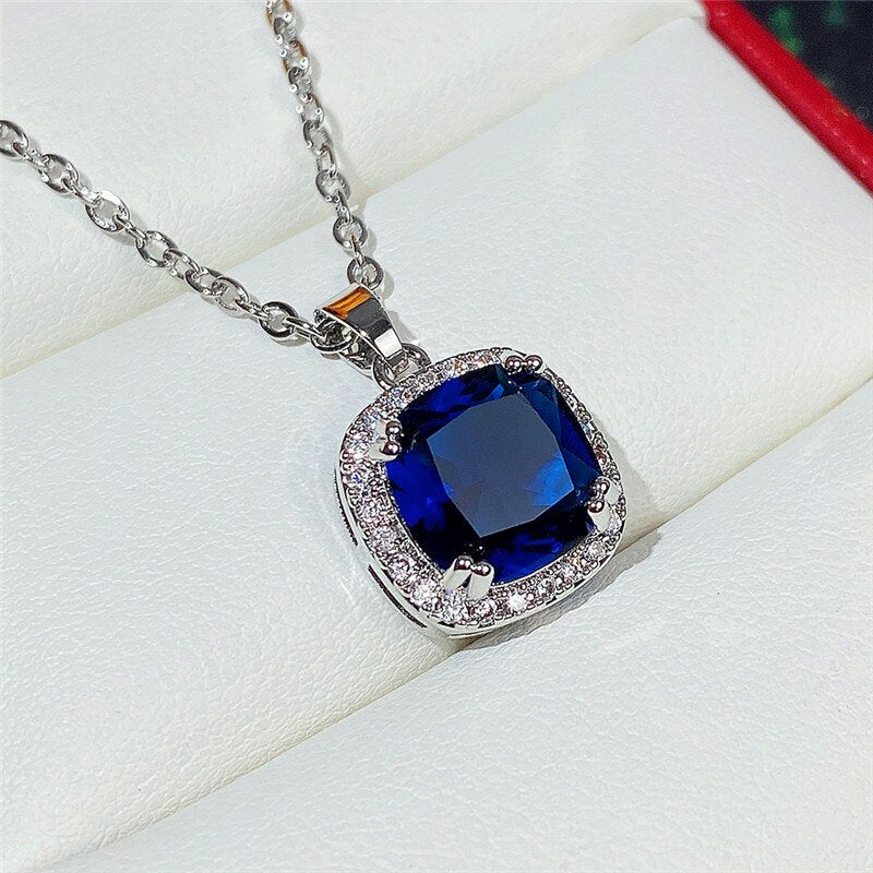 CAOSHI Graceful and Generous Lady Pendant Necklace with Dark Blue Zirconia Temperament Accessories for Anniversary Ceremony