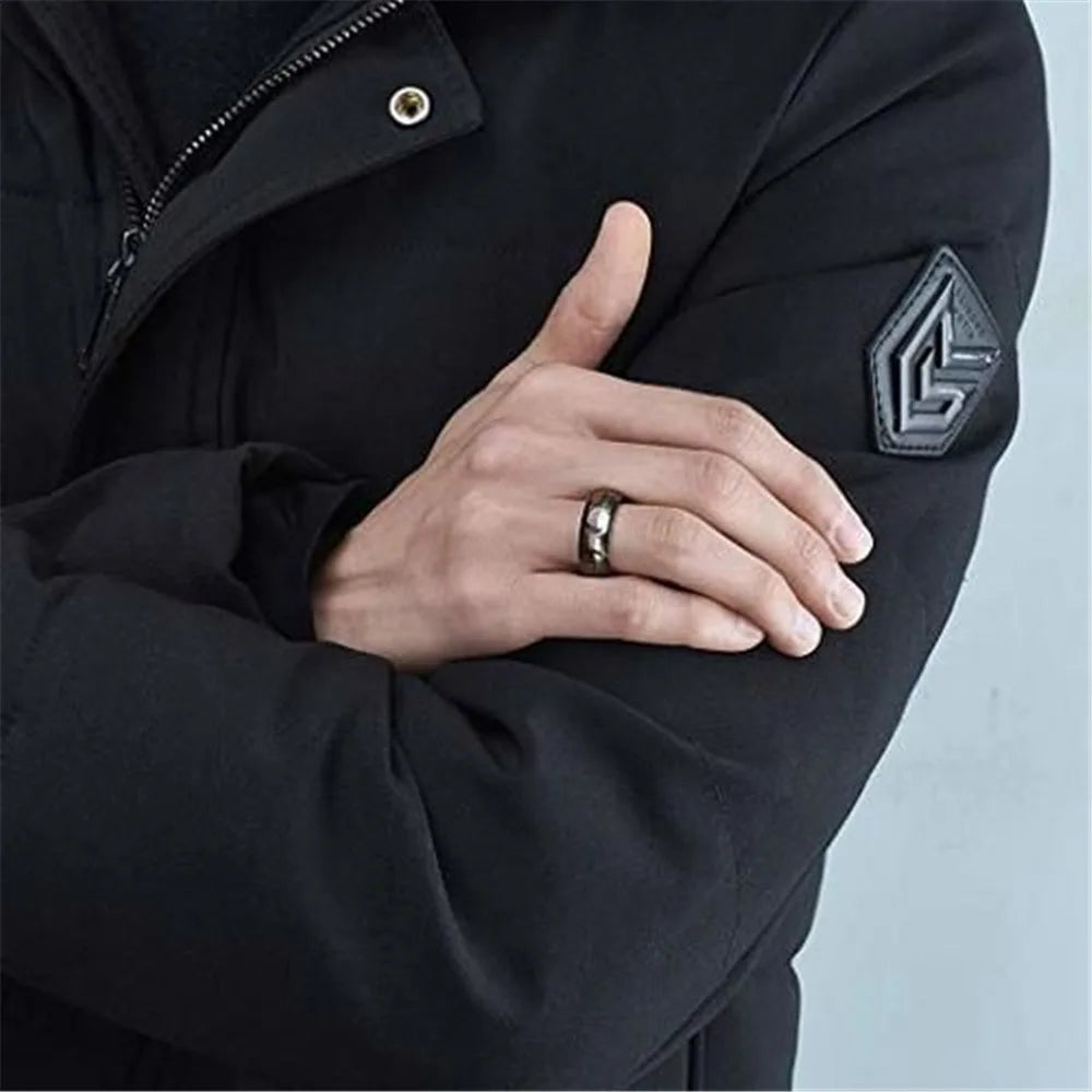 Fashion 8MM Rose Gold Color Stainless Steel Rings For Men Women Colorful Abalone Shell  Inlaid Men Rings Wedding Party Jewelry