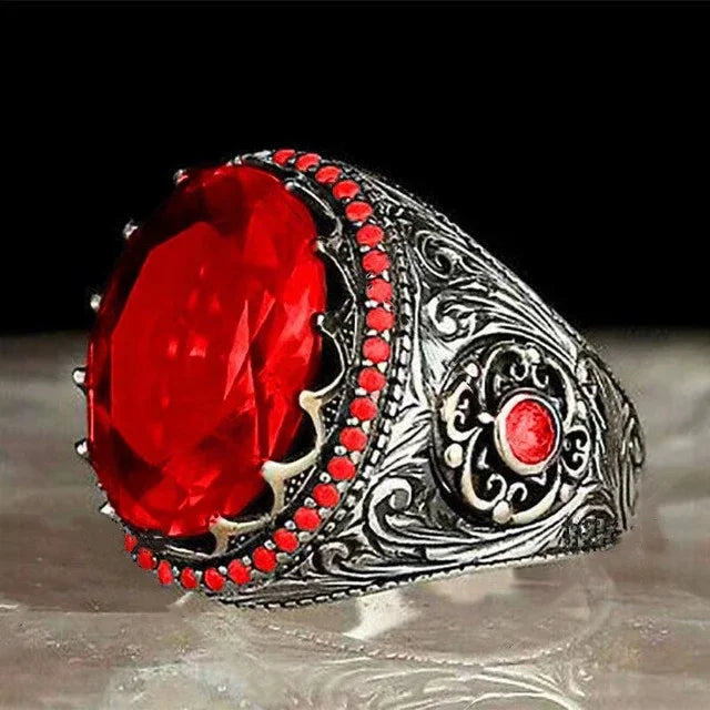 Inlaid Emerald Men's Luxury Ring Personality Retro Domineering Gem Sapphire Ring To Attend The Banquet Party Business Jewelry AJZ1800red