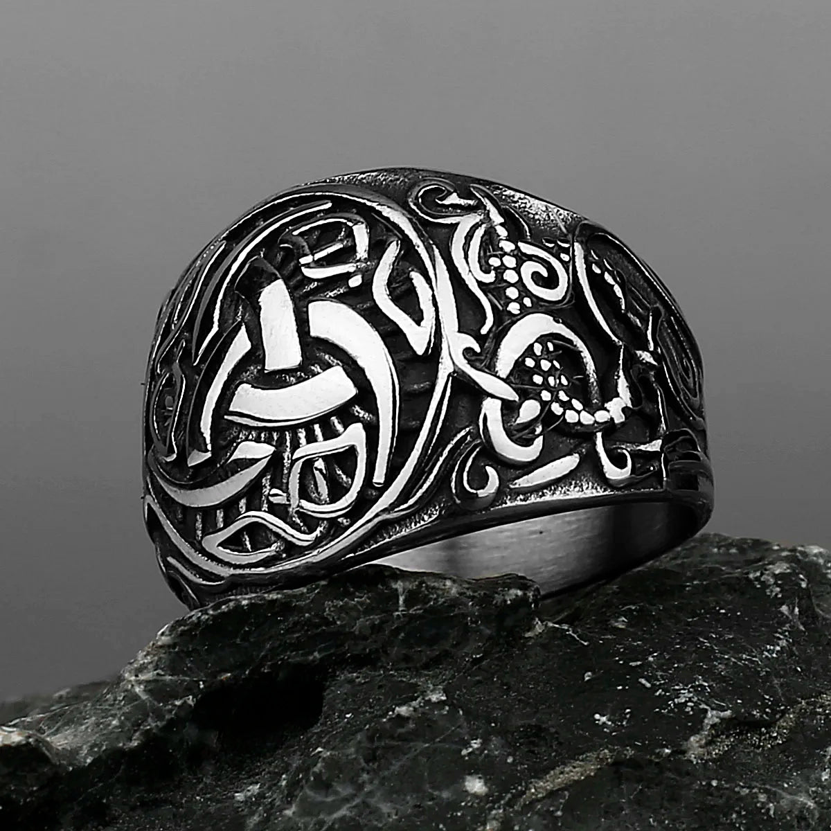 Viking Dragon Rune Stainless Steel Ring Men's Viking Fashion Temperament Ring Hip-hop Street Men's Motorcycle Men's Jewelry