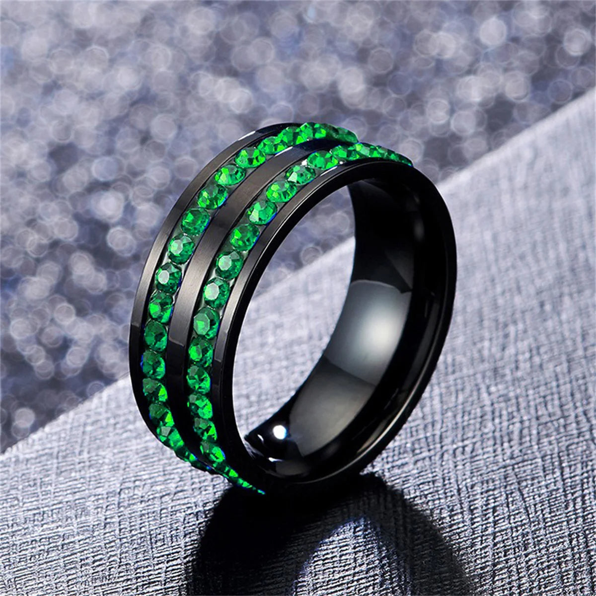 Fashion 8mm Double Row Rhinestone Stainless Steel Rings For Men Women Luxury Micro Paved CZ Crystal Rings Wedding Band Jewelry