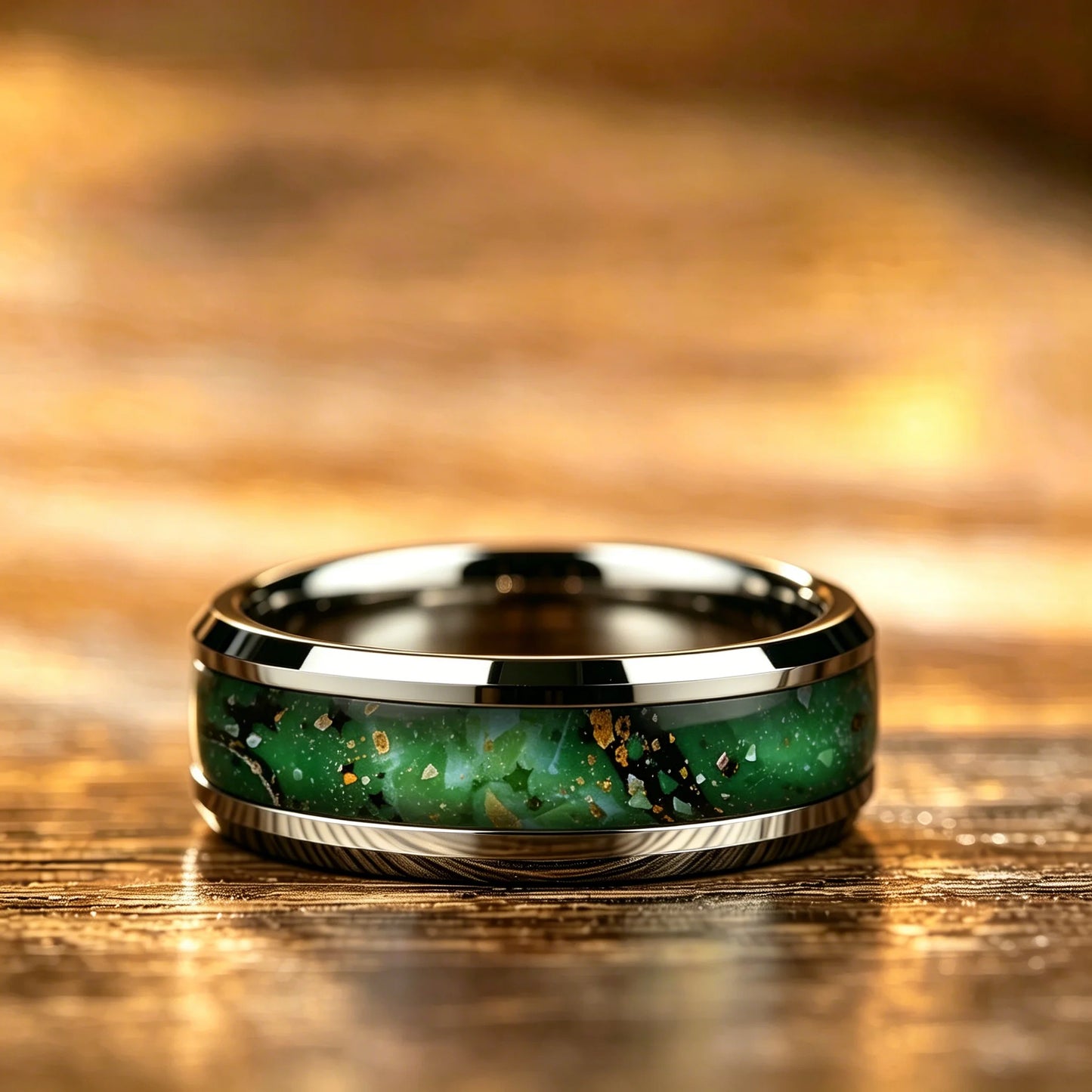 With Dark Green Synthetic White Stone Rings, 8mm Cosmic Starry Sky Stainless Steel Men Ring, Wedding Band Jewelry Drop Ship