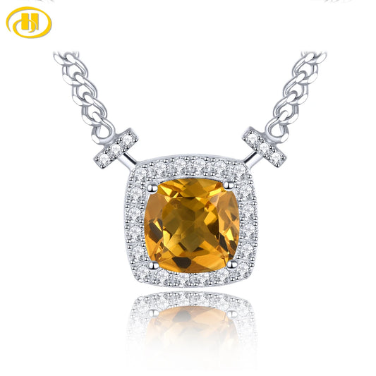 Natural Citrine Solid Sterling Silver Pendant 2.58 Carats Genuine Citrine Gemstone Luck Fortune Fine Jewelry New Year Gifts