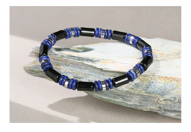 JD Natural Yellow Tiger Eye Stone Tube Shape Bracelets for Women Men Classic Stainless Steel Elastic Bangles Yoga Energy Gifts