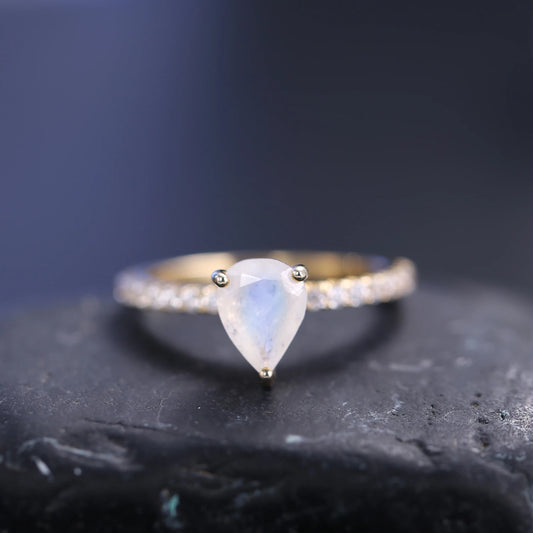 GEM'S BALLET June Birthstone Vintage Pear Shaped Milky Blue Moonstone Engagement Ring 925 Sterling Silver Dainty Promise Ring