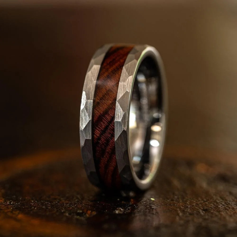 Fashion 8mm Silver Color Men Stainless Steel Rings, Pink Rose Abalone Shell Meteorite Inlay Rings for Men Women, Wedding Jewelry