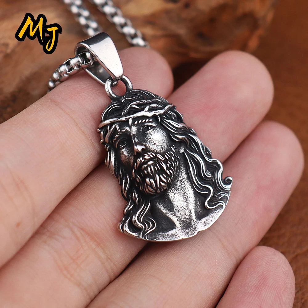 New Stainless Steel Jesus Pendant Chain for Women Fashion Catholic Crown of Thorns Necklace Amulet Jewelry Accessories