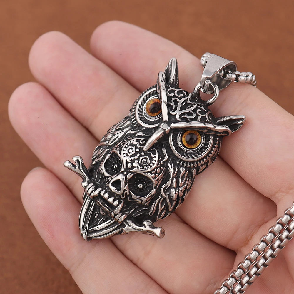 Gothic Owl Men's Pendant Popular Charm Stainless Steel Neckalce Personality Creative Halloween Gifts Punk Hip Hop Party Jewelry