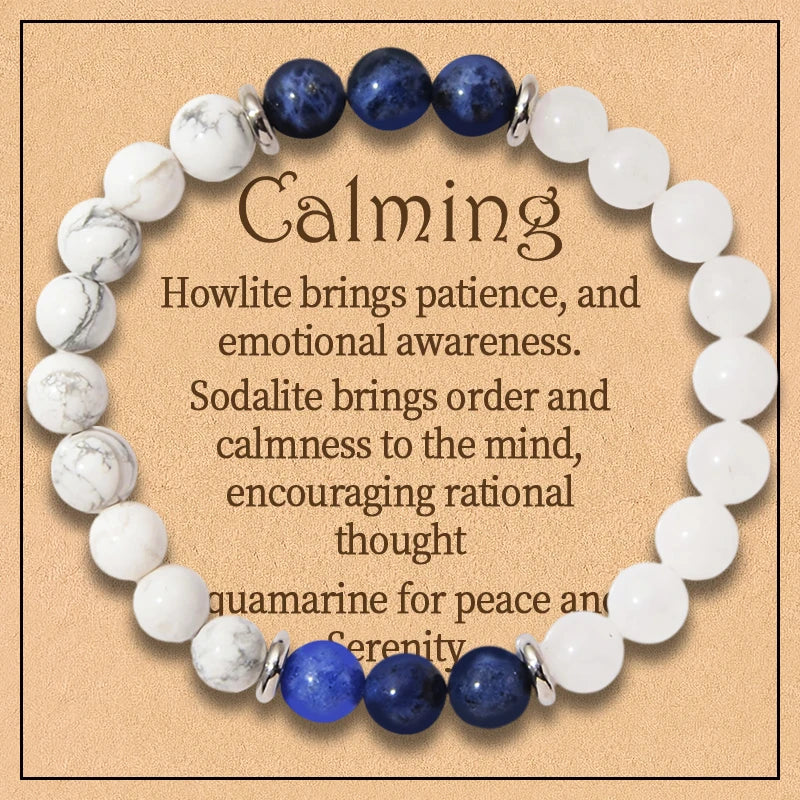 8 Styles 2PCS 8mm Healing Crystal Bracelet for Women Protection Good Luck Friendship Anxiety Stone Healing Bracelet with Card