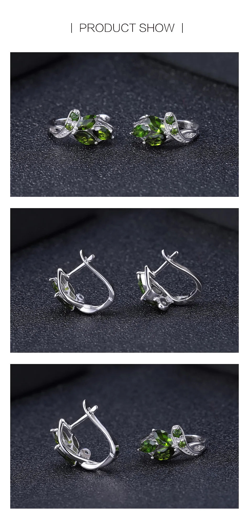 GEM'S BALLET 3.11Ct Natural Chrome Diopside Gemstone Stud Earrings 925 Sterling Silver Leaf Earrings for Women  Fine Jewelry