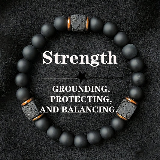 Cross Border Fashion New Natural Stone Lava Block Volcanic Stone Strength Bracelet Men's Black Agate Retro Bracelet Holiday Gift