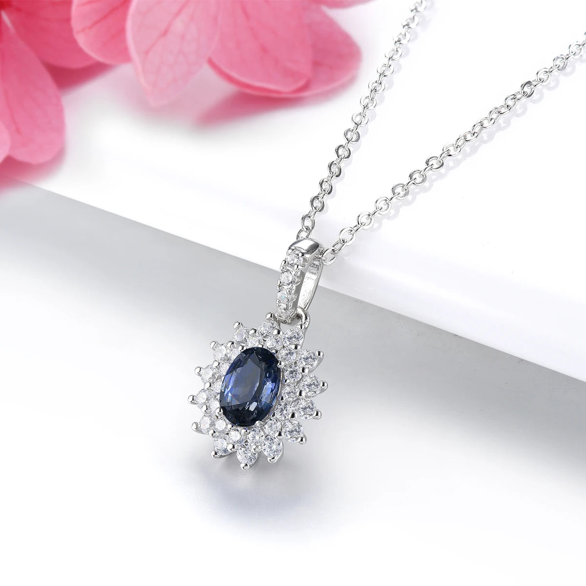 Natural Blue Sapphire Solid Sterling Silver Rhodium Pendants 0.6 Carats Genuine Precious Gemstone Classic Luxury Fine Jewelrys