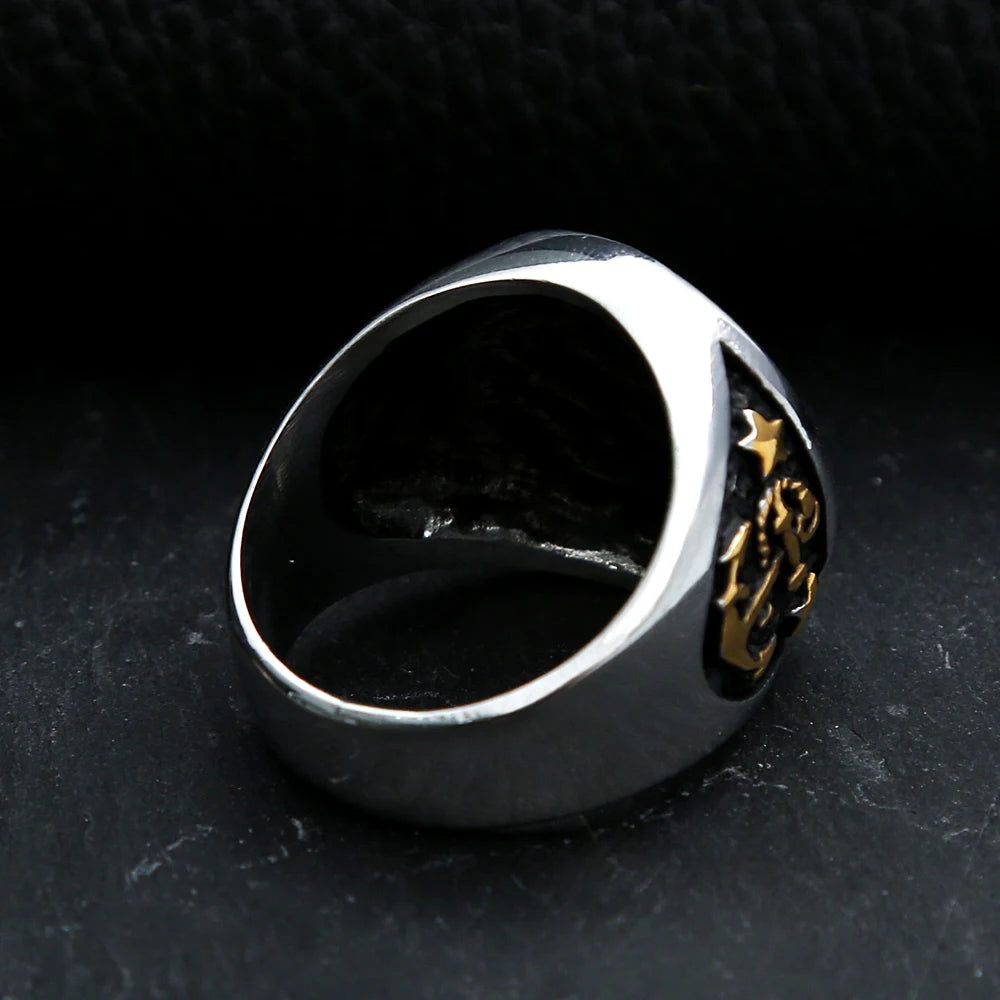 Fashion Steel Color Stainless Steel Anchor Ring Vintage Punk Biker Rings For Men Unique Amulet Jewelry Gifts Dropshipping