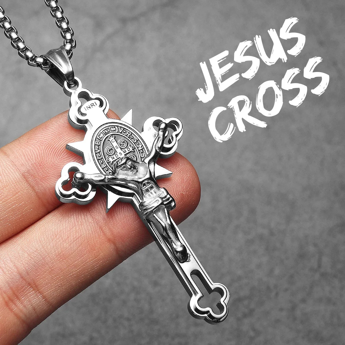 INRI Jesus Exorcism Cross Amulets Stainless Steel Men Necklaces Pendant Chain Punk For Women Fashion Jewelry Gifts Wholesale
