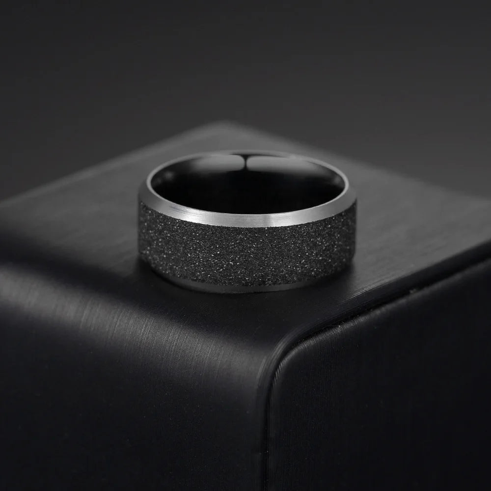 Simple 8mm Stainles Steel Frosted Finger Rings For Men Woman High Quality Black Polished Wedding Engagement Ring Jewelry Gifts
