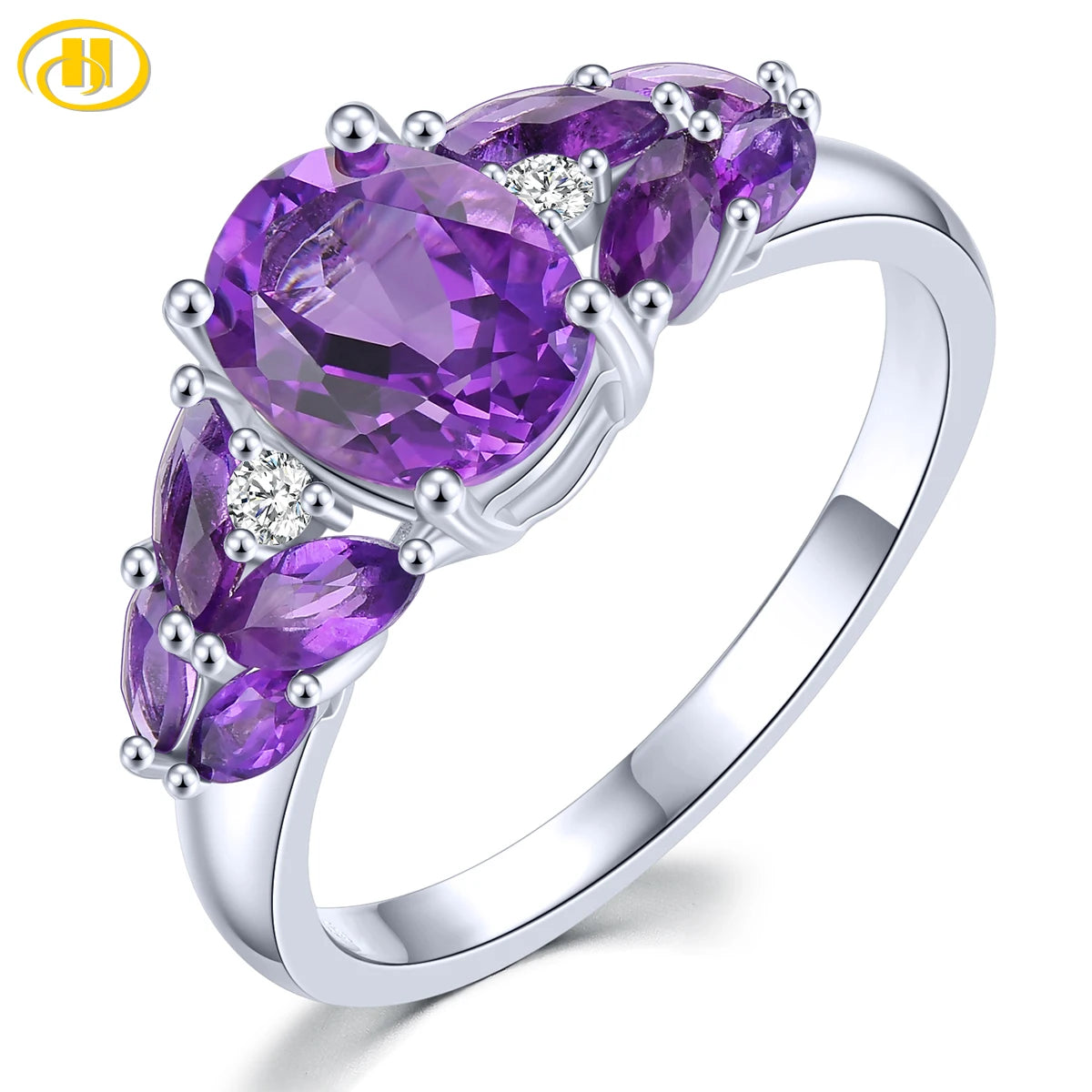 Natural South Africa Amethyst Silver Rings 2.5 Carats Deep Purple Gemstone Women Classic Elegant Style Anniversary Fine Jewelrys